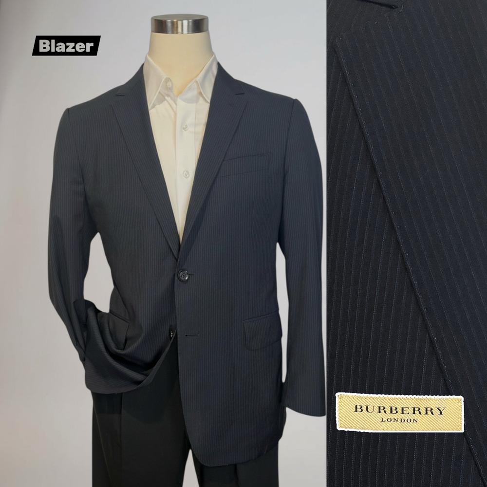 Burberry London Blazer 40-42R Dark Navy Blue Tonal Stripe Made in Italy